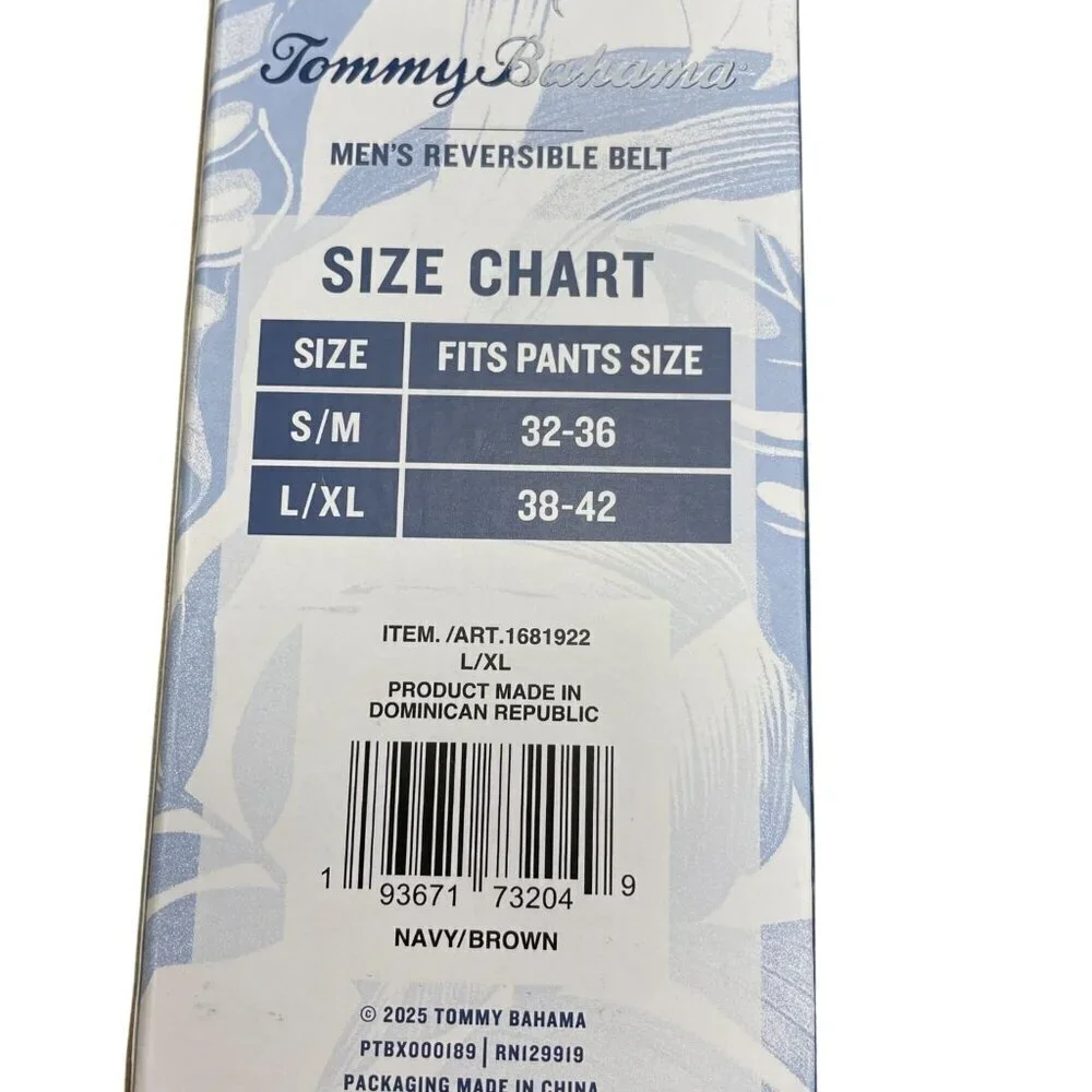 NEW Tommy Bahama Men's L/XL 38-42 Reversible Belt Comfort Stretch Navy/Brown